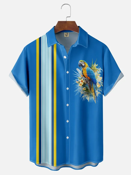 Moisture-wicking Breathable Parrot Chest Pocket Bowling Shirt