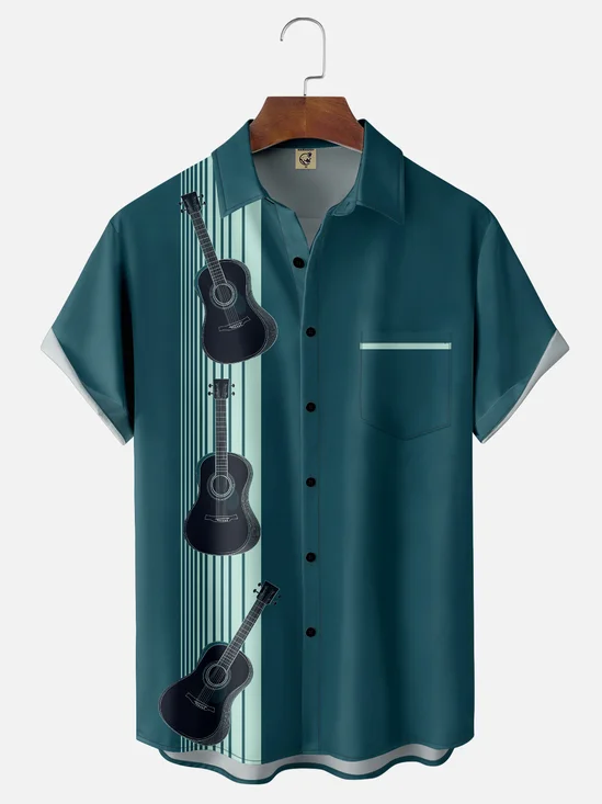 Moisture-wicking Guitar Chest Pocket Bowling Shirt