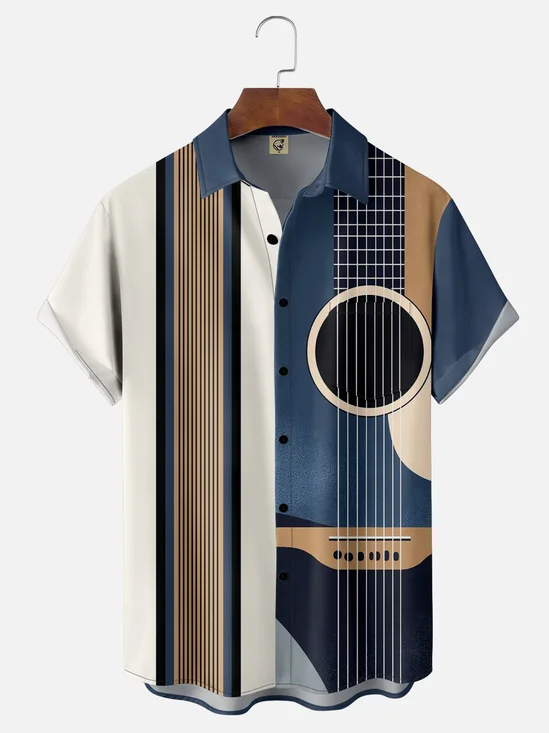 Moisture-wicking Breathable Guitar Chest Pocket Bowling Shirt