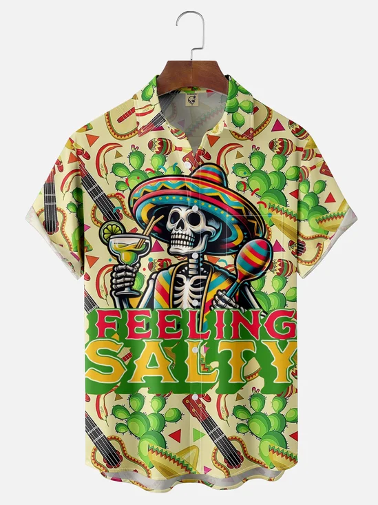 Moisture Wicking Cinco de Mayo Hat Skull Chest Pocket Hawaiian Shirt