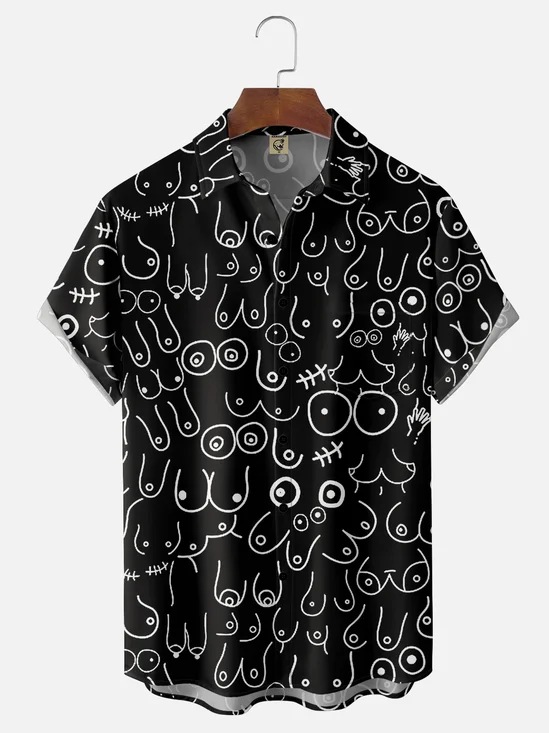 Moisture Wicking Abstract Breast Line Chest Pocket Hawaiian Shirt
