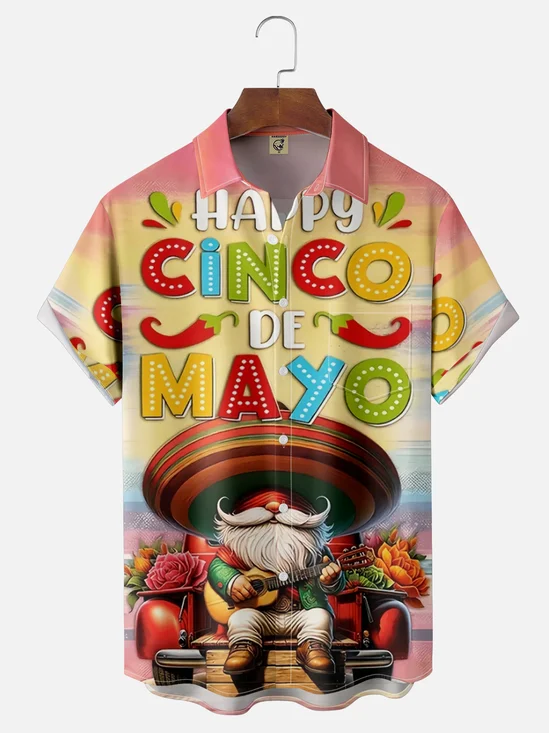 Moisture Wicking Cinco de Mayo Hat Gnome Chest Pocket Hawaiian Shirt