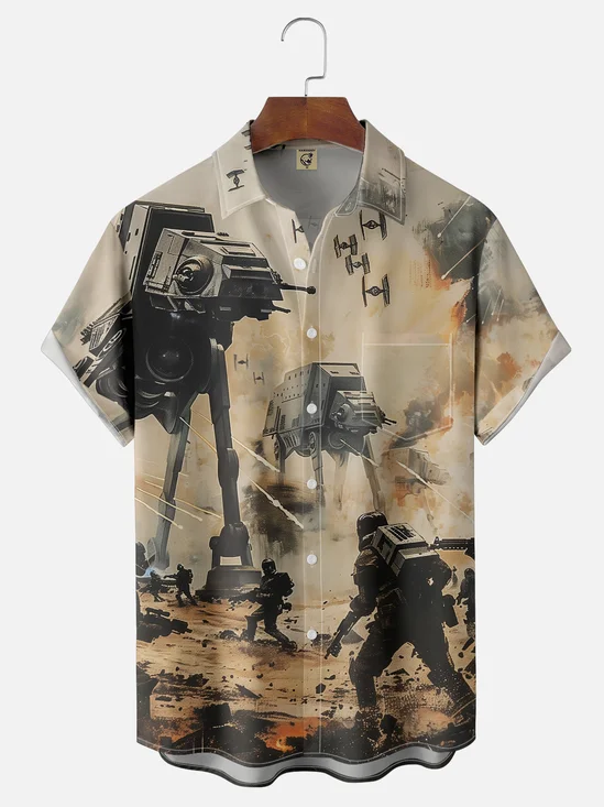 Moisture Wicking Star Chest Pocket Hawaiian Shirt