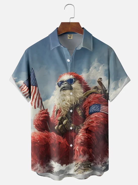 Moisture Wicking American Bigfoot Patriotic Chest Pocket Hawaiian Shirt