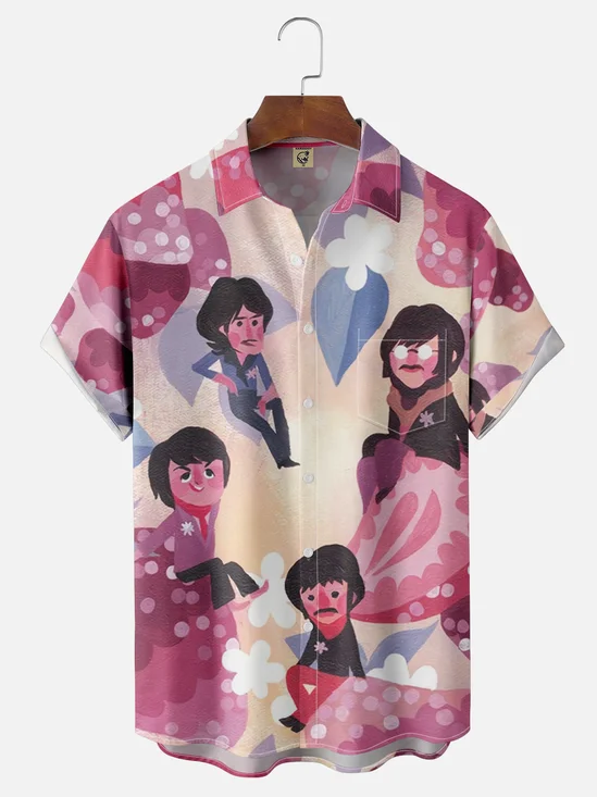Moisture-wicking Rock Hippie Art Illustration Chest Pocket Casual Shirt