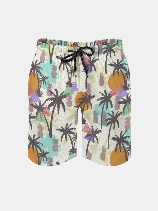 Men's Swim Trunks Hawaiian Tropical Palm Tree Beach Shorts with Pockets