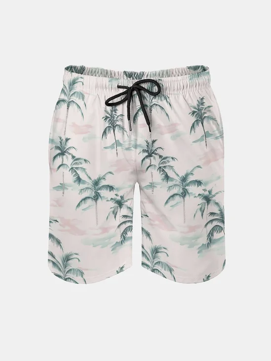 Men's Swim Trunks Hawaiian Tropical Palm Tree Beach Shorts with Pockets