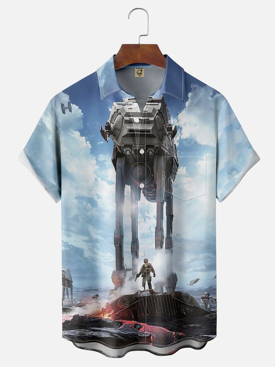 Moisture-wicking Alien Technology Art Star Chest Pocket Casual Shirt
