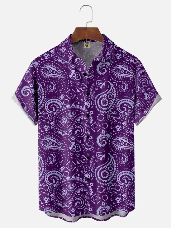 Moisture-wicking Paisley Art Floral Chest Pocket Casual Shirt