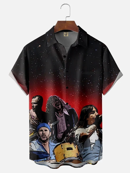 Moisture-wicking Rock Spirit Chili Art Red Chest Pocket Casual Shirt