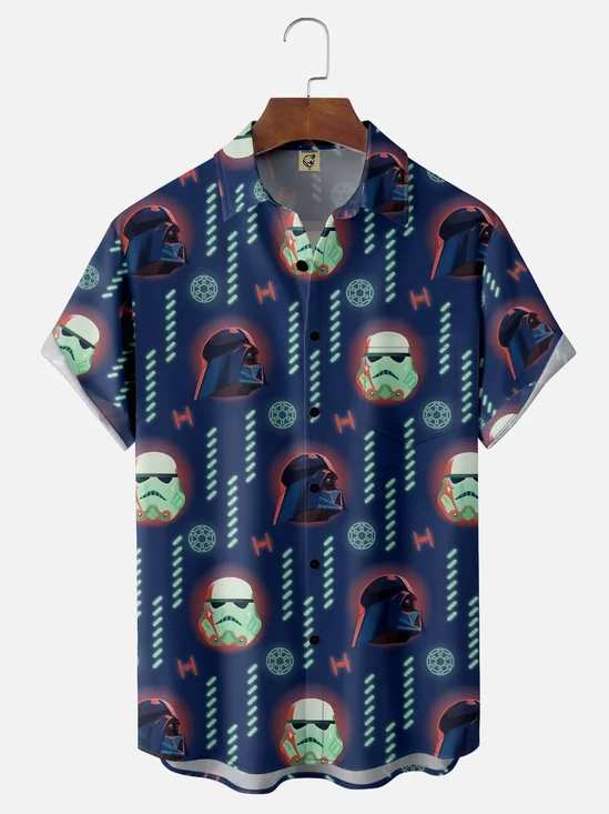 Moisture-wicking Star Robot Chest Pocket Casual Shirt