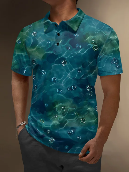 Moisture Wicking Artistic Abstract Wave Pattern Bubbles Golf Polo