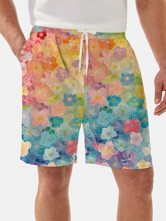 Moisture Wicking Gradient Plants Flowers Casual Shorts