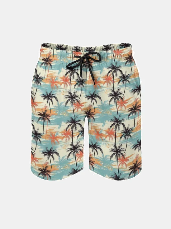 Men's Swim Trunks Hawaiian Tropical Palm Tree Beach Shorts with Pockets