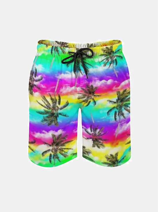 Men's Swim Trunks Hawaiian Tropical Palm Tree Beach Shorts with Pockets