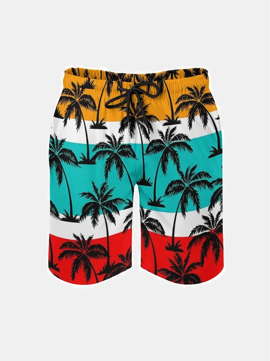 Men's Swim Trunks Hawaiian Tropical Palm Tree Beach Shorts with Pockets