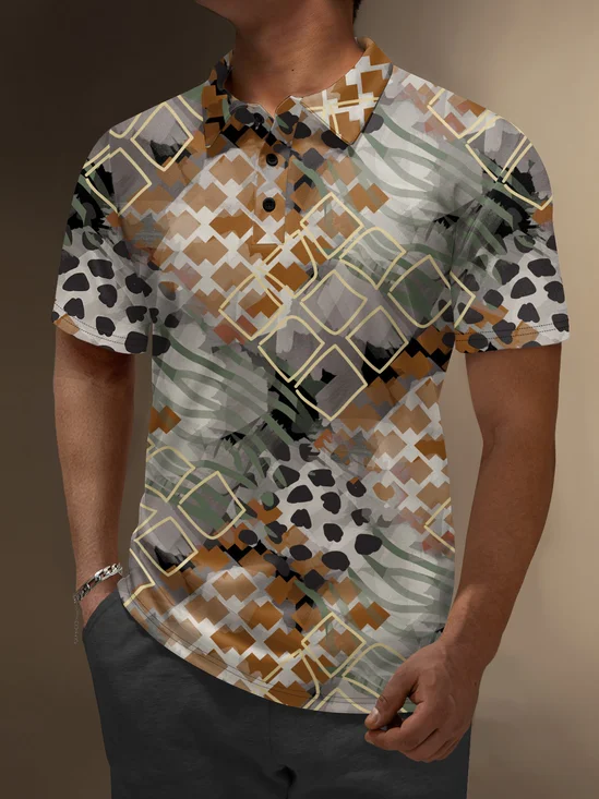 Moisture Wicking Abstract Geometric Irregular Pattern Golf Polo