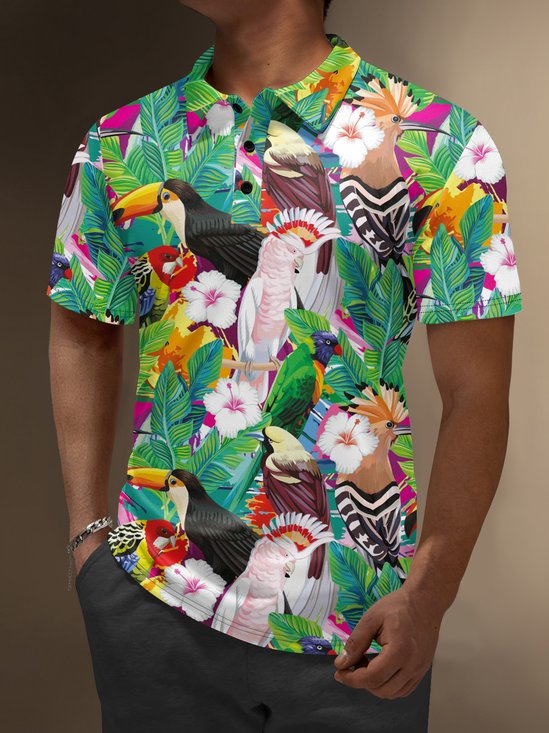Moisture Wicking Toucan Flower Coconut Tree Golf Polo