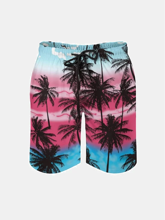 Men's Swim Trunks Hawaiian Tropical Palm Tree Beach Shorts with Pockets