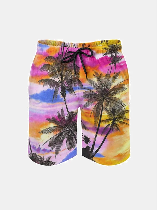 Men's Swim Trunks Hawaiian Tropical Palm Tree Beach Shorts with Pockets