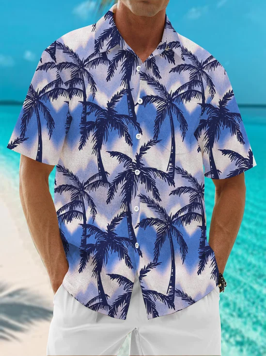 Moisture Wicking Gradient Coconut Tree Chest Pocket Casual Shirt