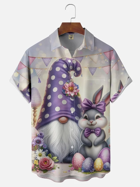Moisture-wicking Easter Gnome Bunny Egg Chest Pocket Casual Shirt
