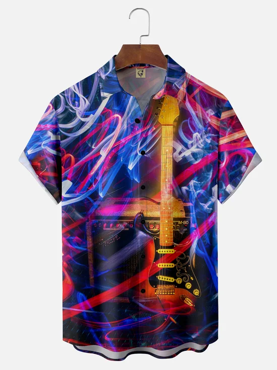 Moisture-wicking Music Guitar Amplifier Effects Chest Pocket Casual Shirt