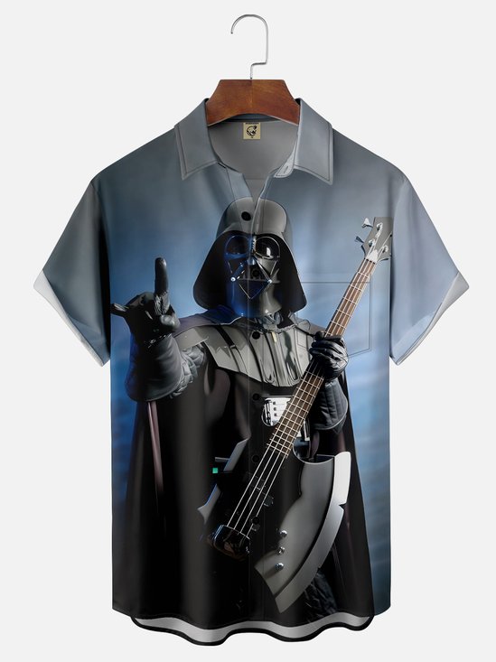 Moisture-wicking Stars Guitar Music Festival Chest Pocket Casual Shirt