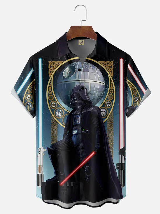 Moisture-wicking Star Technology Universe Planet Chest Pocket Casual Shirt