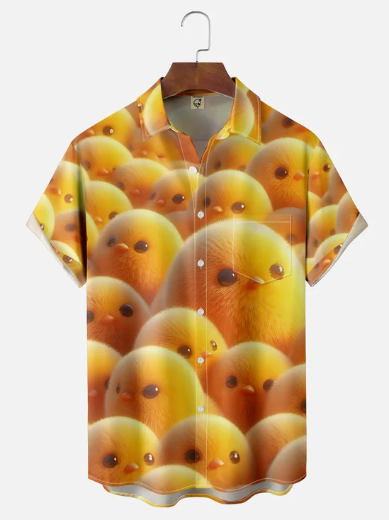 Moisture-wicking Chicken Funny Chest Pocket Casual Shirt