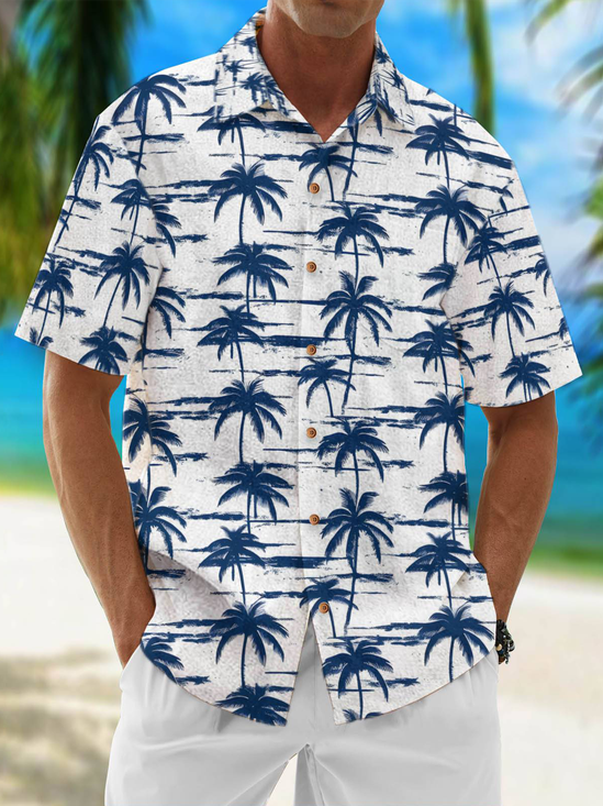 Moisture Wicking Coconut Tree Chest Pocket Hawaiian Shirt
