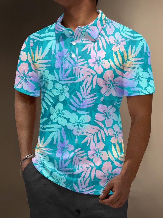 Moisture Wicking Hawaiian Flowers Coconut Tree Gradient Color Golf Polo