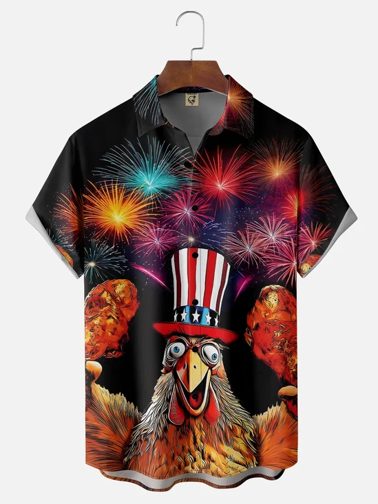 Moisture Wicking American Fun Chicken Fried Chicken Chest Pocket Hawaiian Shirt
