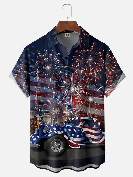 Moisture Wicking USA Independence Day Auto Chest Pocket Hawaiian Shirt