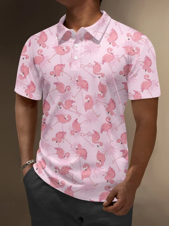 Moisture Wicking Flamingo Hawaiian Animal Golf Polo
