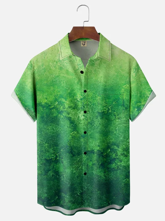 Moisture Wicking Gradient Green Chest Pocket Hawaiian Shirt