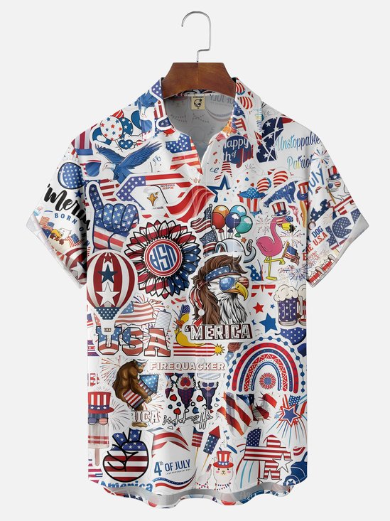 Moisture Wicking USA Independence Day Chest Pocket Hawaiian Shirt