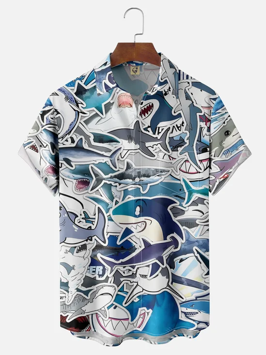 Moisture Wicking Shark Chest Pocket Hawaiian Shirt