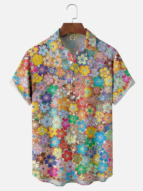 Moisture Wicking Floral Gradient Chest Pocket Hawaiian Shirt