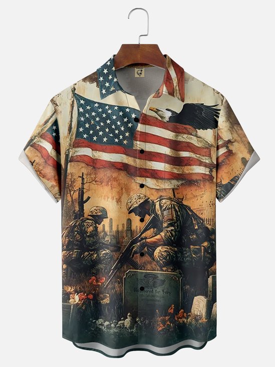 Moisture Wicking Memorial Day Veteran Chest Pocket Hawaiian Shirt