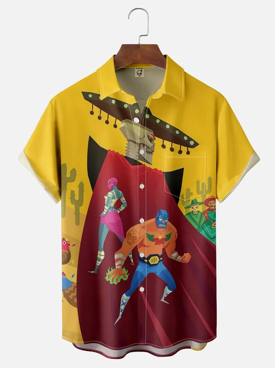 Moisture Wicking Wrestling Chicken Chest Pocket Hawaiian Shirt