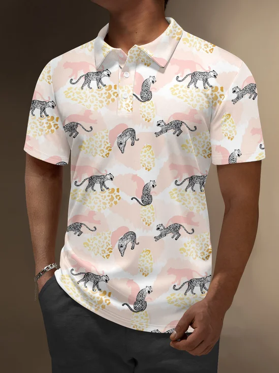 Moisture Wicking Leopard Print Golf Polo