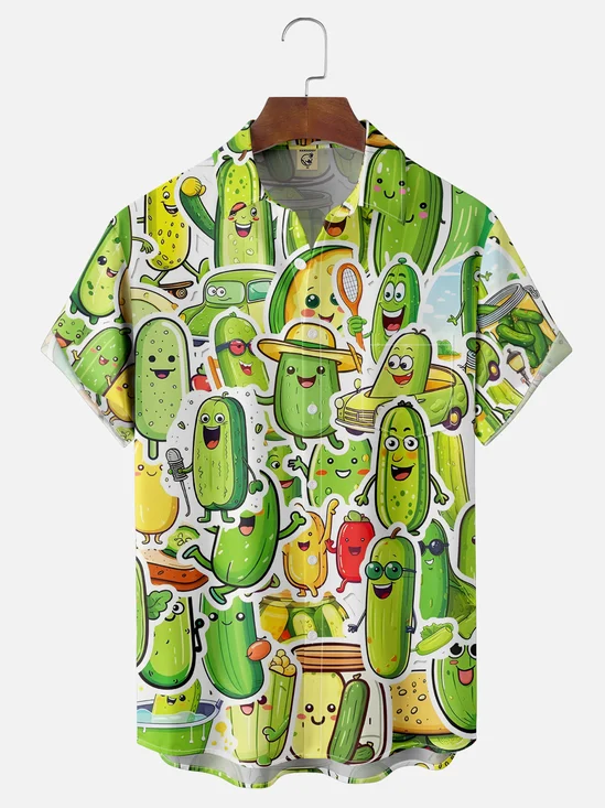 Moisture Wicking Pickle Chest Pocket Hawaiian Shirt