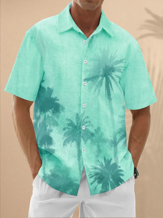 Moisture Wicking Gradient Coconut Tree Chest Pocket Hawaiian Shirt