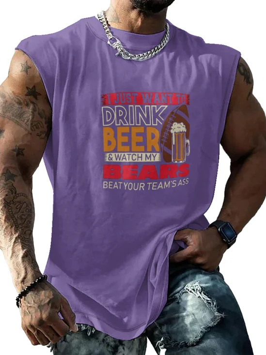 Mens Crewneck Tank Tops American Football Beer Beach Sleeveless Shirt