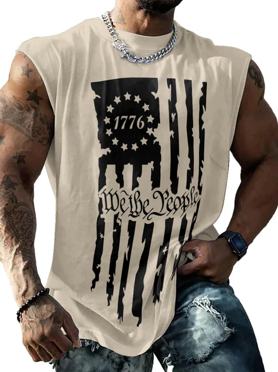 Mens Crewneck Tank Tops 1776 We the People Beach Sleeveless Shirt