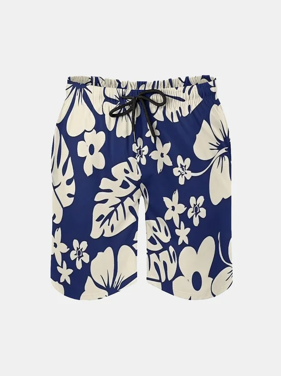 Men's Swim Trunks Hawaiian Tropical Beach Shorts with Pockets