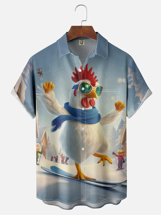 Moisture-wicking Kung Fu Ski Chicken Chest Pocket Casual Shirt
