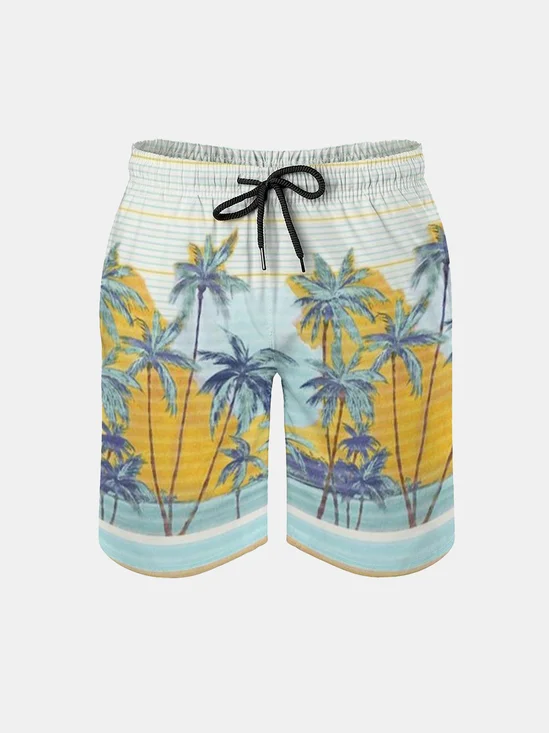 Men's Swim Trunks Hawaiian Tropical Palm Tree Beach Shorts with Pockets