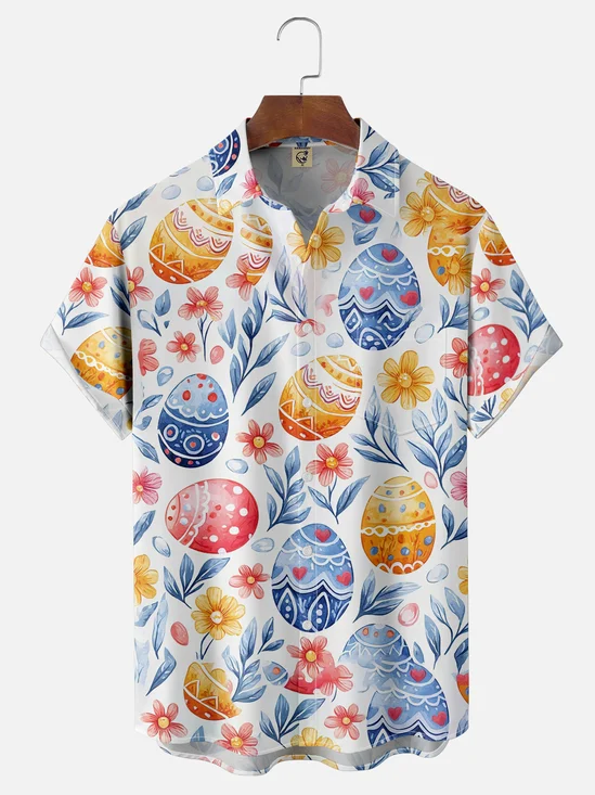 Moisture-wicking Easter Bunny Rabbit Eggs Chest Pocket Casual Shirt